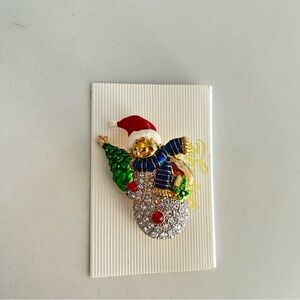 Vintage Festive Rhinestone Snowman Brooch  Festive Holiday Christmas